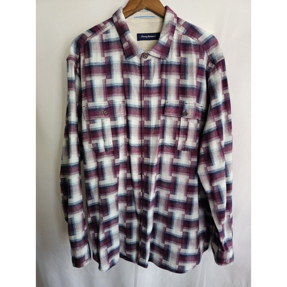 TOMMY BAHAMA Mens Boogie Plaid Flannel Shirt Men's Cozy Check Ruby Wine Size XXL